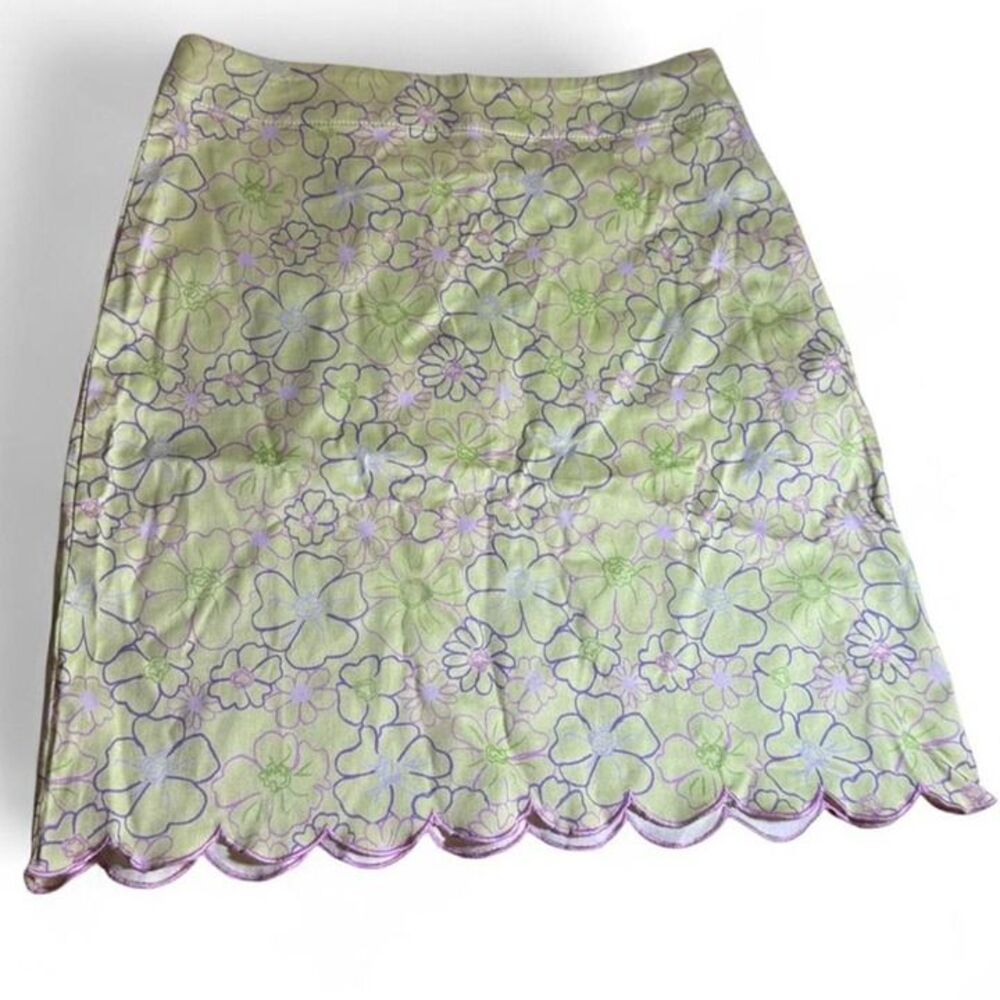 Womens 12 Green Purple Floral Mini Skirt Scalloped Hem Y2K Vibe Preppy Coquette